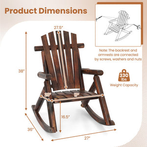 Outdoor Adirondack Rocking Chair for Adults Solid Wood Porch Rocker-Brown