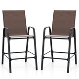 Outdoor Bar Stools Set of 2 29 Inch Fabric Bar Height Stools with Armrests-Brown