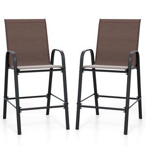 Outdoor Bar Stools Set of 2 29 Inch Fabric Bar Height Stools with Armrests-Brown