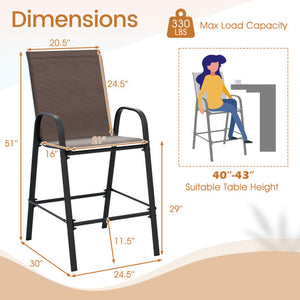 Outdoor Bar Stools Set of 2 29 Inch Fabric Bar Height Stools with Armrests-Brown