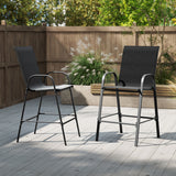 Outdoor Bar Stools Set of 2 29 Inch Fabric Bar Height Stools with Armrests-Black