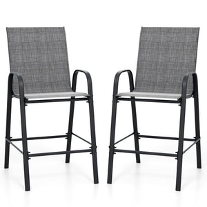Outdoor Bar Stools Set of 2 29 Inch Fabric Bar Height Stools with Armrests-Grey