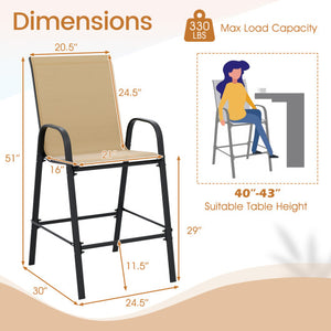 Outdoor Bar Stools Set of 2 29 Inch Fabric Bar Height Stools with Armrests-Beige
