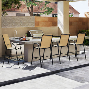 Outdoor Bar Stools Set of 2 29 Inch Fabric Bar Height Stools with Armrests-Beige