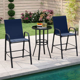 Outdoor Bar Stools Set of 2 29 Inch Fabric Bar Height Stools with Armrests-Navy