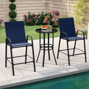 Outdoor Bar Stools Set of 2 29 Inch Fabric Bar Height Stools with Armrests-Navy