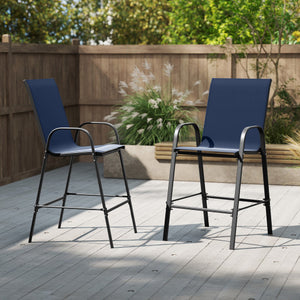 Outdoor Bar Stools Set of 2 29 Inch Fabric Bar Height Stools with Armrests-Navy