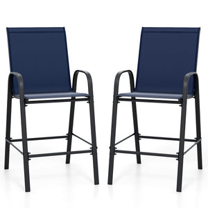 Outdoor Bar Stools Set of 2 29 Inch Fabric Bar Height Stools with Armrests-Navy