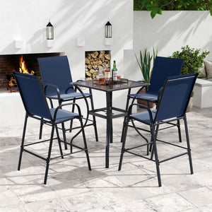 Outdoor Bar Stools Set of 2 29 Inch Fabric Bar Height Stools with Armrests-Navy