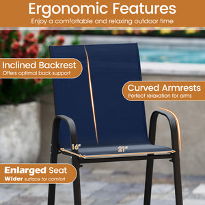 Outdoor Bar Stools Set of 2 29 Inch Fabric Bar Height Stools with Armrests-Navy