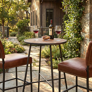 Outdoor Bar Table 41 inch Bar Height Patio Round Table with Acacia Wood Top and Metal Frame