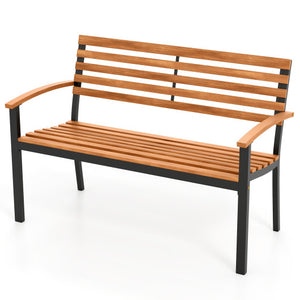 Outdoor Bench Acacia Wood Patio Loveseat with Backrest Armrests