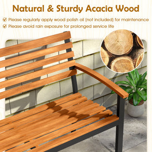 Outdoor Bench Acacia Wood Patio Loveseat with Backrest Armrests