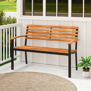 Outdoor Bench Acacia Wood Patio Loveseat with Backrest Armrests