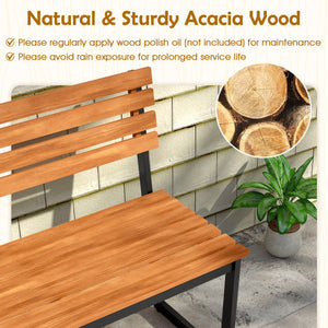 Outdoor Bench Acacia Wood Patio Loveseat with Backrest and Heavy Duty Metal Frame