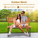 Outdoor Bench Acacia Wood Patio Loveseat with Backrest Armrests