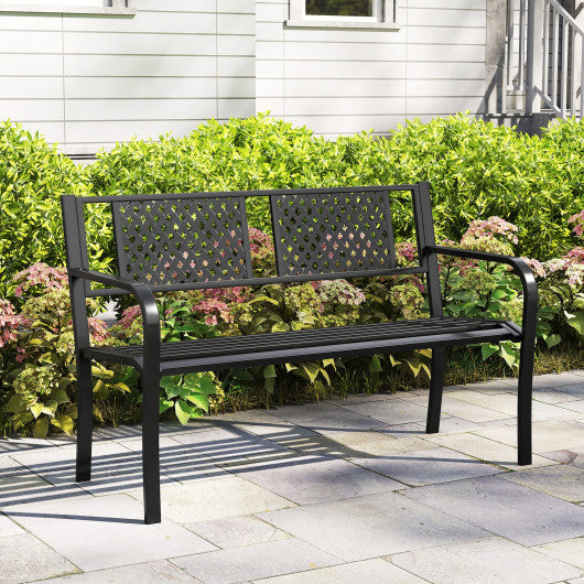 Outdoor Bench Metal Loveseat Patio Bench for 2-3-Person-Black