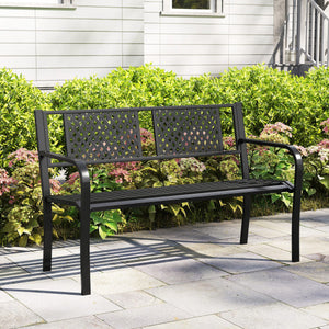 Outdoor Bench Metal Loveseat Patio Bench for 2-3-Person-Black