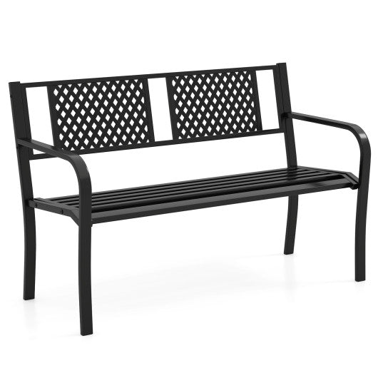 Outdoor Bench Metal Loveseat Patio Bench for 2-3-Person-Black