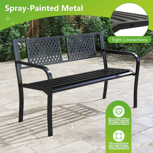 Outdoor Bench Metal Loveseat Patio Bench for 2-3-Person-Black