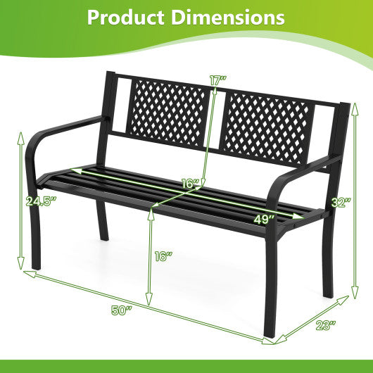 Outdoor Bench Metal Loveseat Patio Bench for 2-3-Person-Black