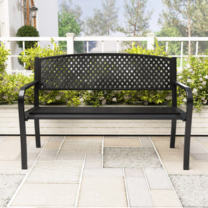 Metal Outdoor Bench with High Back for 2-3-Person Patio Bench-Black