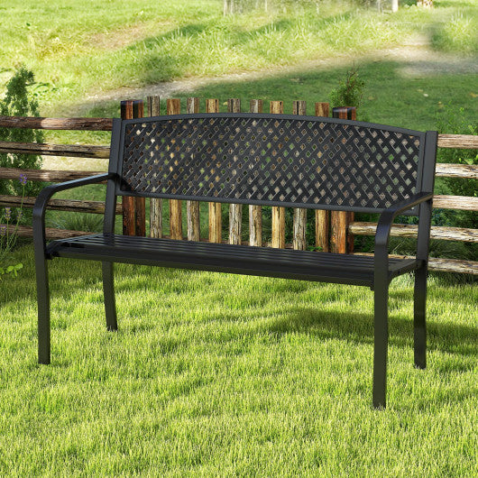 Metal Outdoor Bench with High Back for 2-3-Person Patio Bench-Black