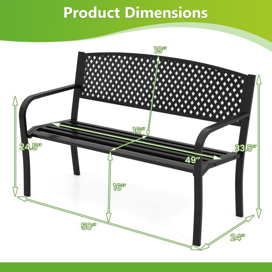 Metal Outdoor Bench with High Back for 2-3-Person Patio Bench-Black