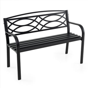 Garden Bench with Curved Armrests and Backrest-Black
