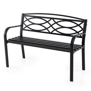 Garden Bench with Curved Armrests and Backrest-Black
