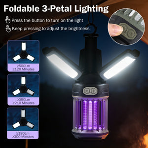 Outdoor Bug Zapper with Foldable Camping Lantern USB-C Rechargeable Electric Mosquito Killer