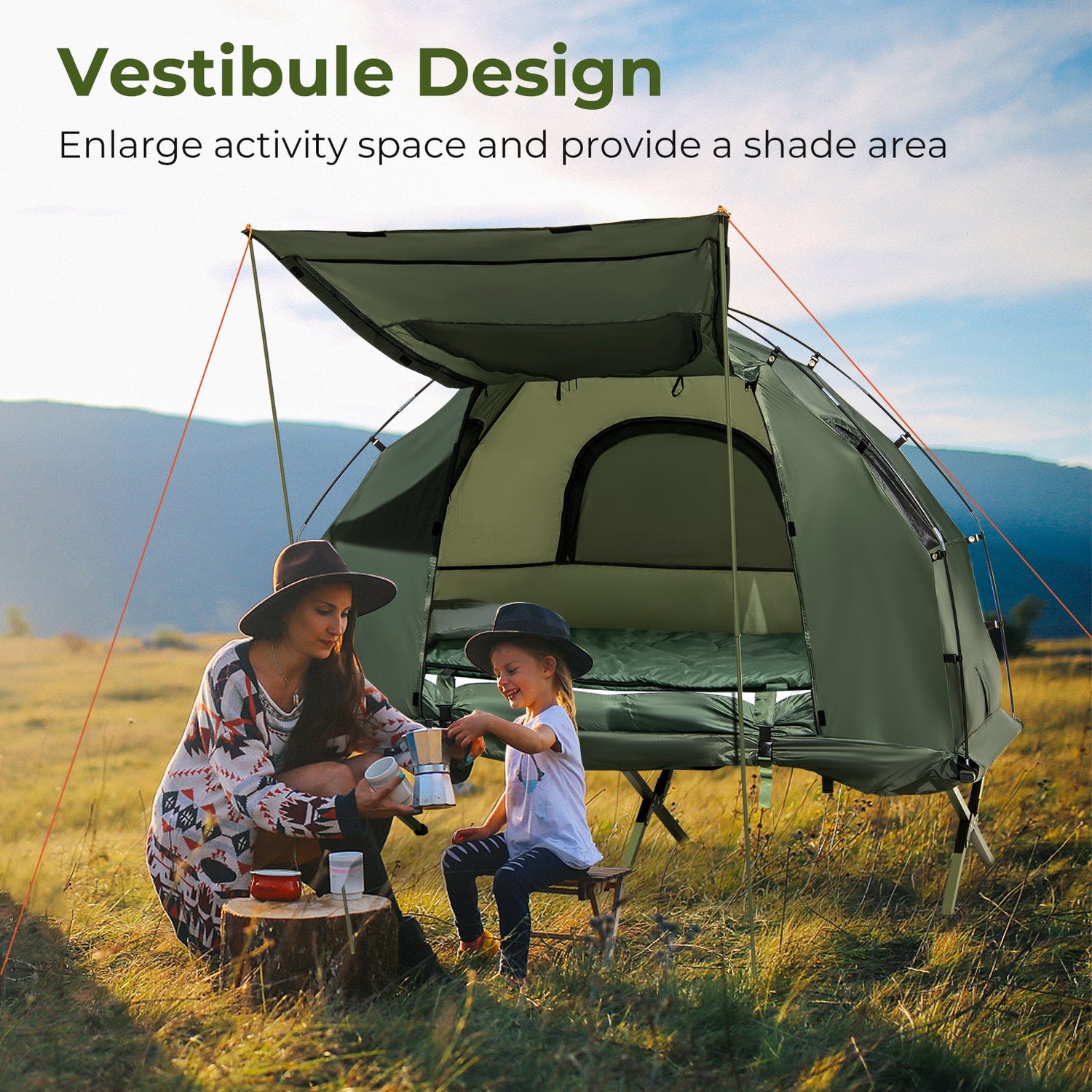 1-Person Folding Camping Tent with Sunshade and Air Mattress by DirectDeals