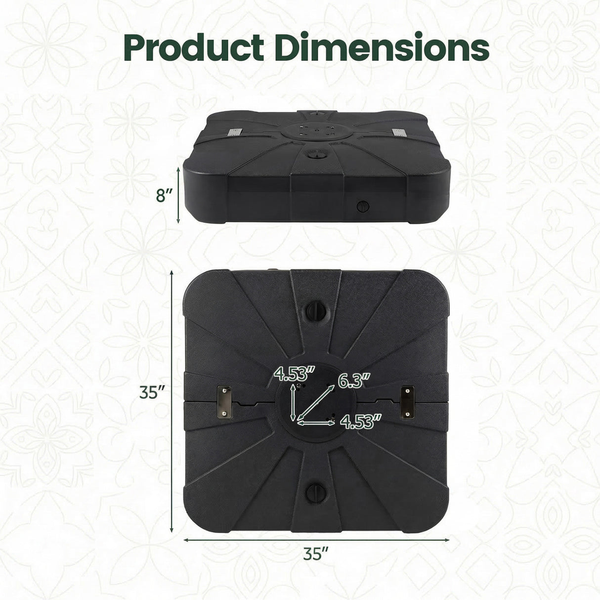 Outdoor Cantilever Umbrella Base Square Water and Sand Fillable Base-34 Inches