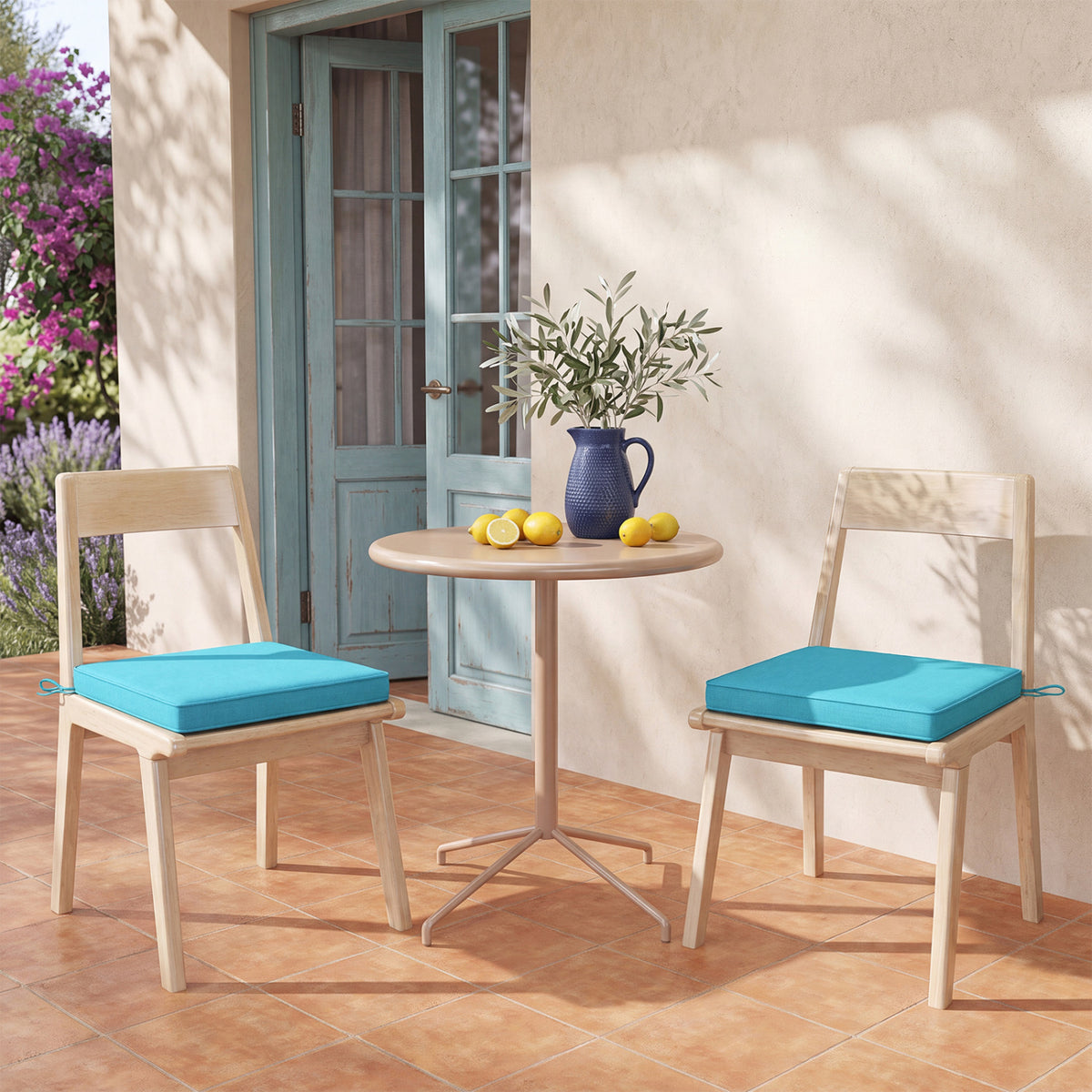 Outdoor Chair Cushion Set of 2 Waterproof Fade-Resistant Olefin Seat Cushions-Turquoise