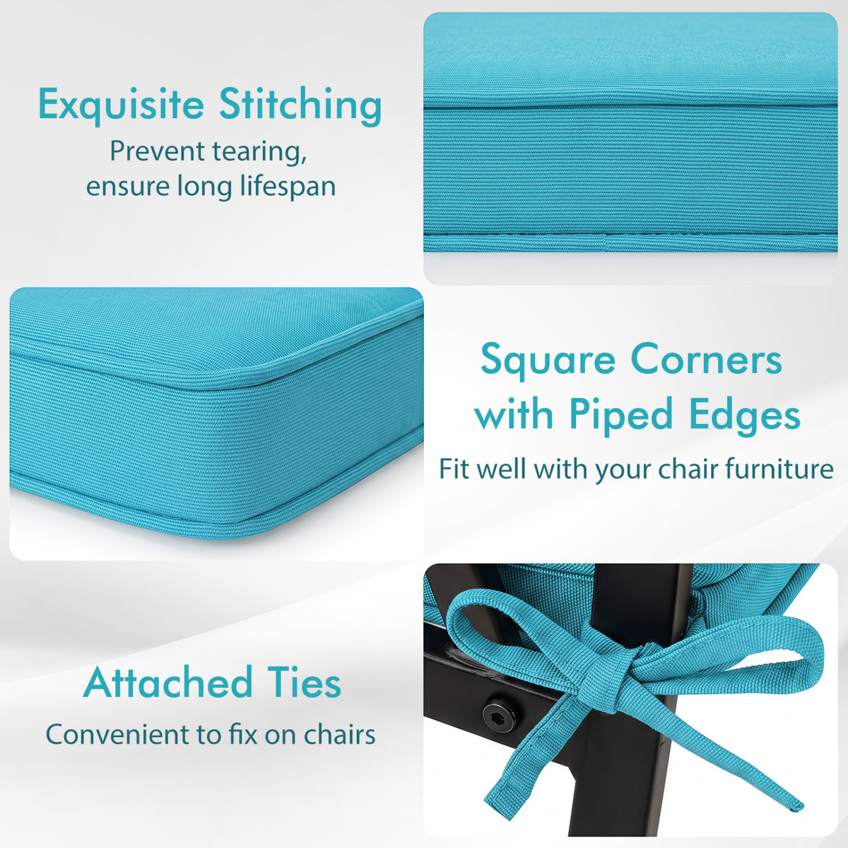 Outdoor Chair Cushion Set of 2 Waterproof Fade-Resistant Olefin Seat Cushions-Turquoise