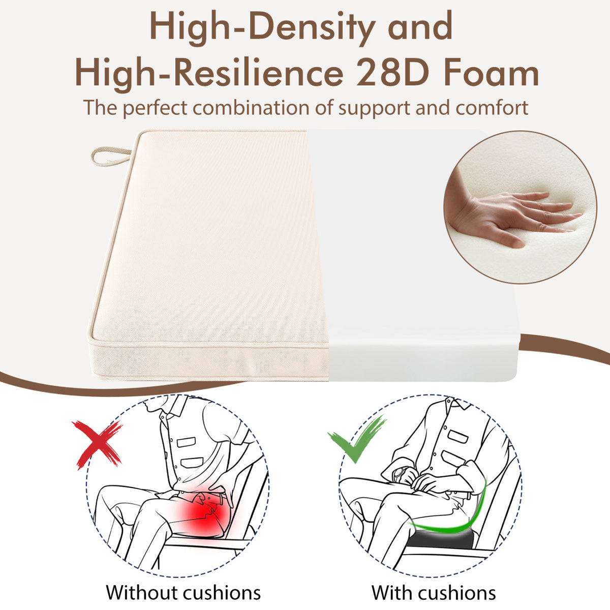 Outdoor Chair Cushion Set of 4 Waterproof Olefin Seat Cushions-Beige