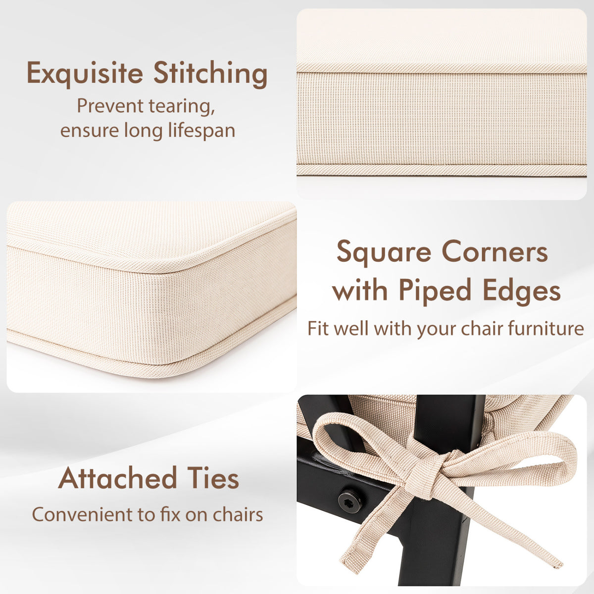 Outdoor Chair Cushion Set of 6 Waterproof Olefin Seat Cushions-Beige