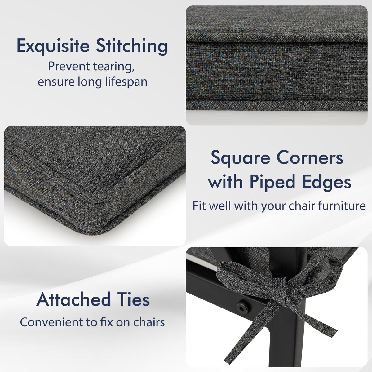 Outdoor Chair Cushion Set of 2 Waterproof Fade-Resistant Olefin Seat Cushions-Gray