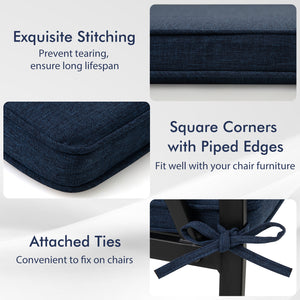 Outdoor Chair Cushion Set of 2 Waterproof Fade-Resistant Olefin Seat Cushions-Navy
