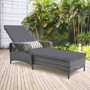 Outdoor Chaise Lounge Chair Patio Recliner with 6-level Backrest-Gray