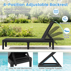 Outdoor Chaise Lounger Chair with Waterproof Rattan Textured PP Surface Set of 2-Black