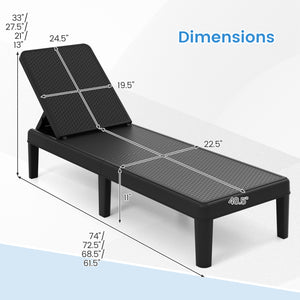 Outdoor Chaise Lounger Chair with Waterproof Rattan Textured PP Surface Set of 2-Black