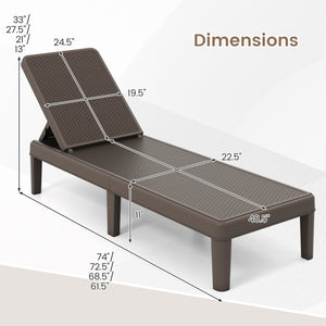 Outdoor Chaise Lounger Chair with Waterproof Rattan Textured PP Surface and 330 lbs Capacity-Brown