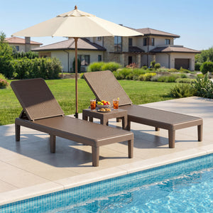 Outdoor Chaise Lounger Chair with Waterproof Rattan Textured PP Surface Set of 2-Brown