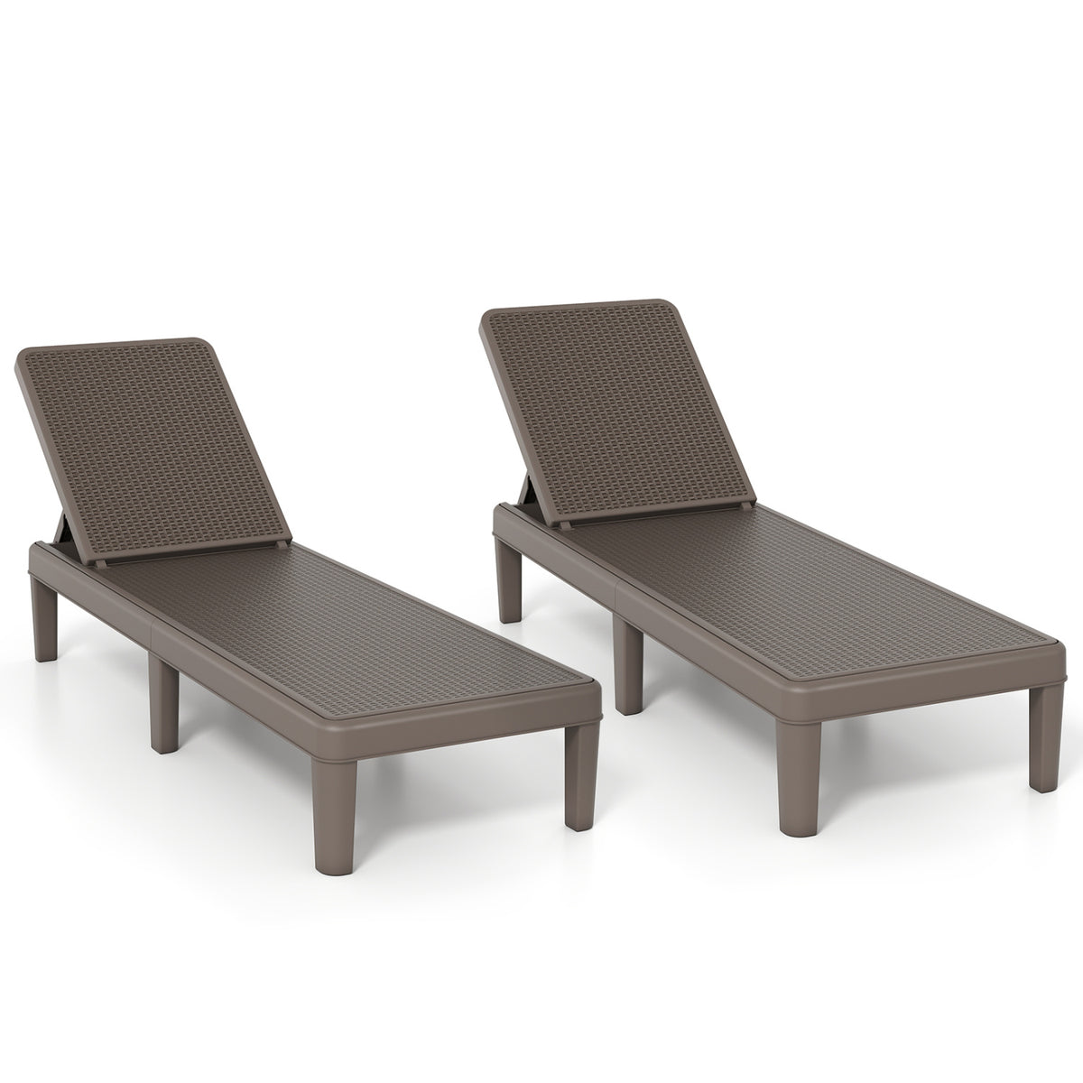 Outdoor Chaise Lounger Chair with Waterproof Rattan Textured PP Surface Set of 2-Brown
