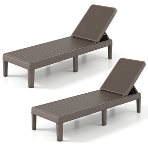Outdoor Chaise Lounger Chair with Waterproof Rattan Textured PP Surface Set of 2-Brown
