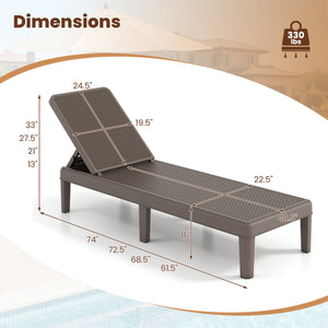 Outdoor Chaise Lounger Chair with Waterproof Rattan Textured PP Surface Set of 2-Brown