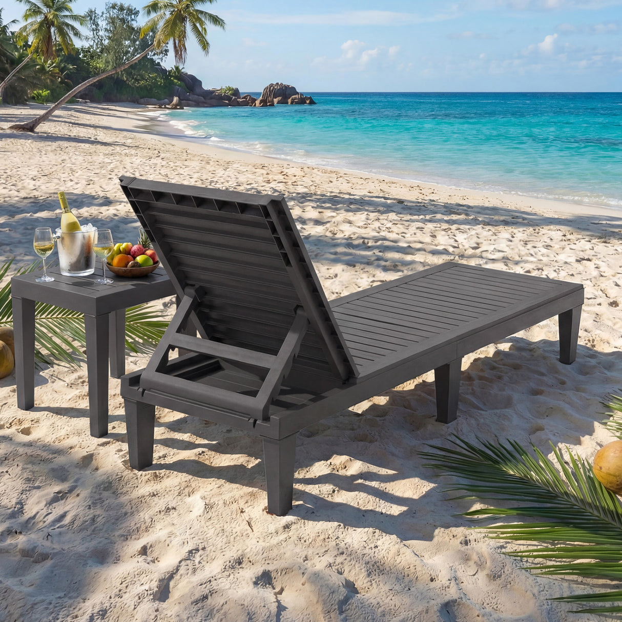 Outdoor Chaise Lounge Chair with 5 Positions Adjustable Backrest-Grey