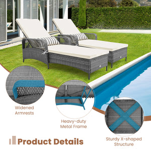 Outdoor Chaise Lounge Chair Recliner with 6-Level Backrest Cushion and Pillow