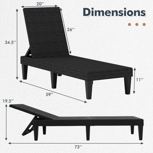Outdoor Chaise Lounger Chair with Waterproof Rattan Textured PP Surface and 330 lbs Capacity-Black